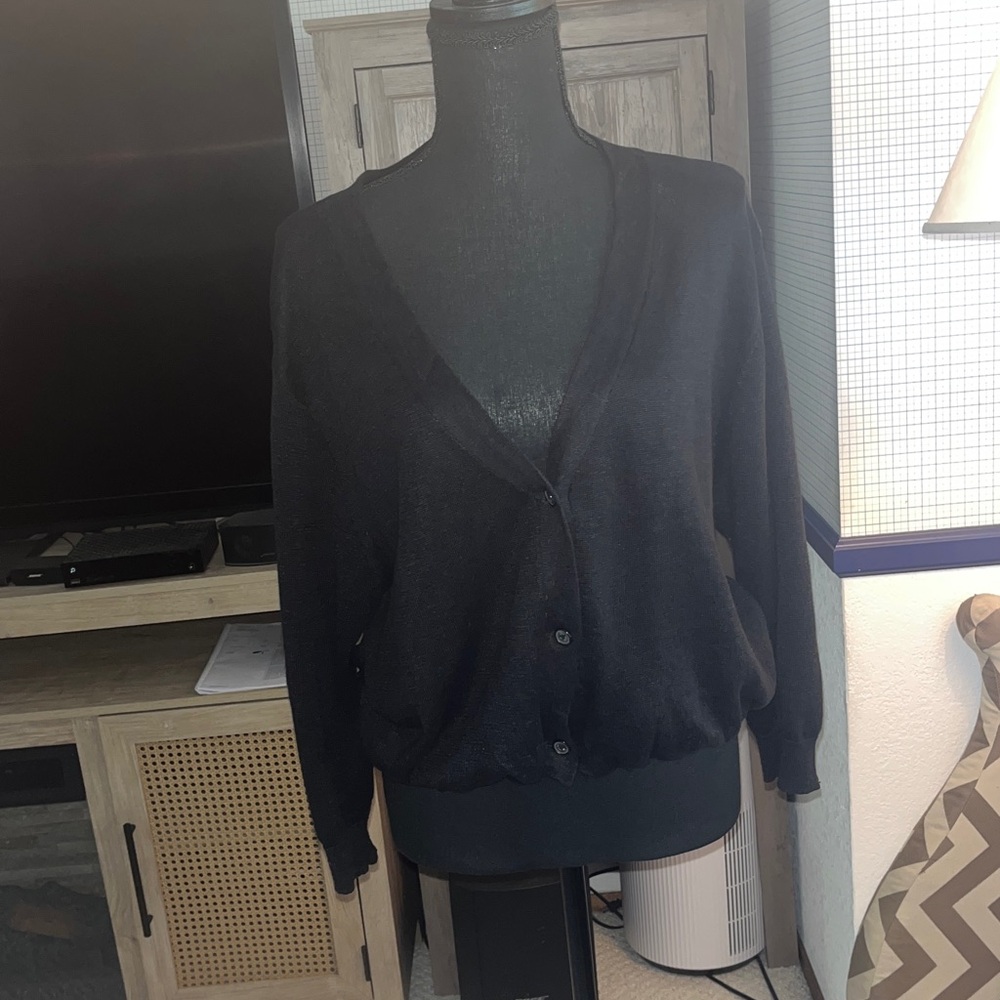 R13 Black Women's Balloon Cropped Cardigan Sweater - Picture 2 of 7